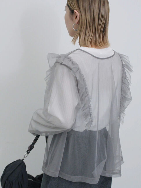 Samansa Mos2 blue「2wayラメチュールフリルプルオーバー」|Tシャツ・カットソー|