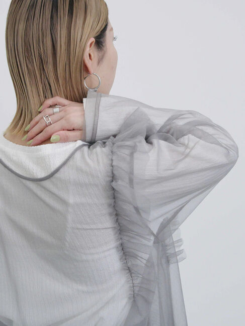 Samansa Mos2 blue「2wayラメチュールフリルプルオーバー」|Tシャツ・カットソー|