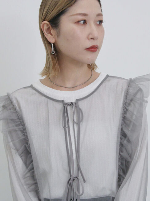 Samansa Mos2 blue「2wayラメチュールフリルプルオーバー」|Tシャツ・カットソー|