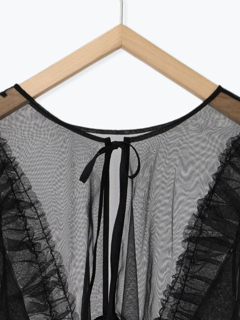 Samansa Mos2 blue「2wayラメチュールフリルプルオーバー」|Tシャツ・カットソー|