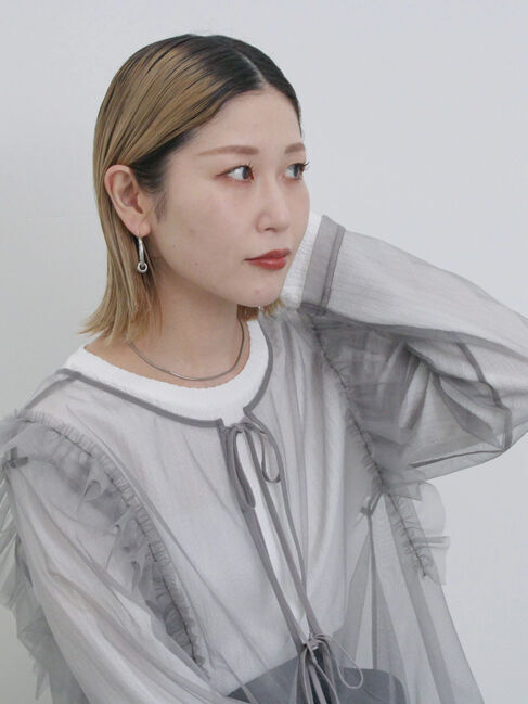 Samansa Mos2 blue「2wayラメチュールフリルプルオーバー」|Tシャツ・カットソー|