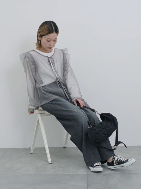 Samansa Mos2 blue「2wayラメチュールフリルプルオーバー」|Tシャツ・カットソー|