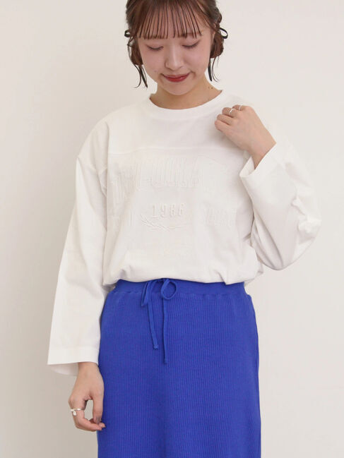Samansa Mos2「ピグメント加工ロゴ刺繍ロングTシャツ」|Tシャツ・カットソー|オフホワイト