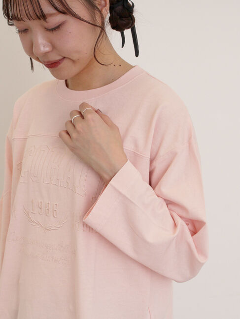 Samansa Mos2「ピグメント加工ロゴ刺繍ロングTシャツ」|Tシャツ・カットソー|