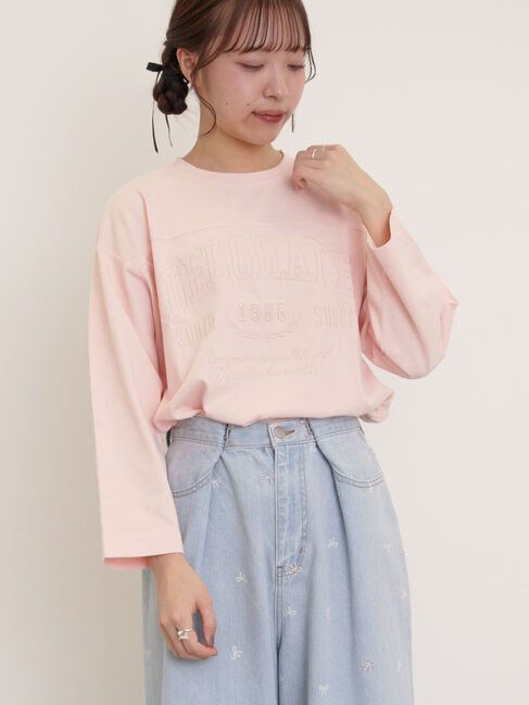 Samansa Mos2「ピグメント加工ロゴ刺繍ロングTシャツ」|Tシャツ・カットソー|