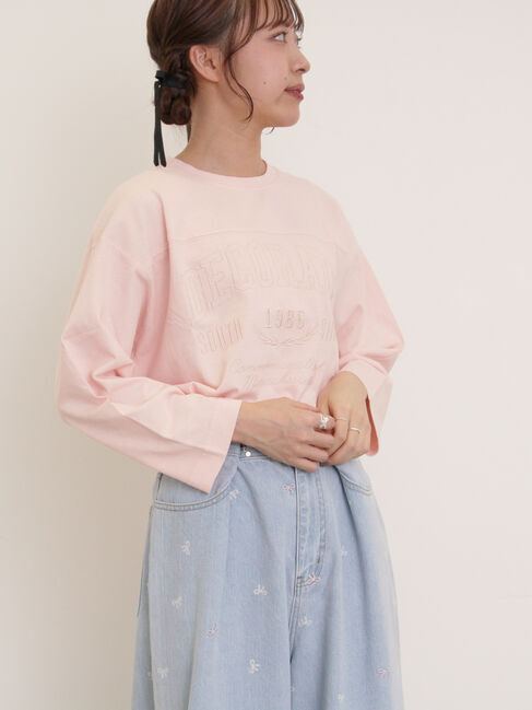 Samansa Mos2「ピグメント加工ロゴ刺繍ロングTシャツ」|Tシャツ・カットソー|