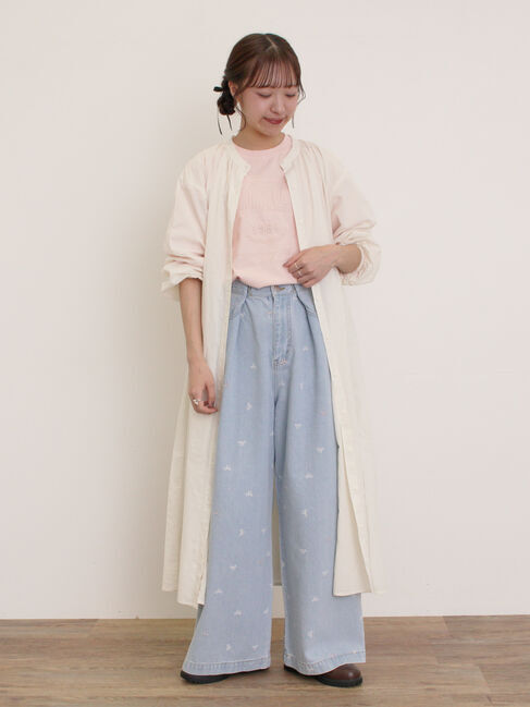 Samansa Mos2「ピグメント加工ロゴ刺繍ロングTシャツ」|Tシャツ・カットソー|