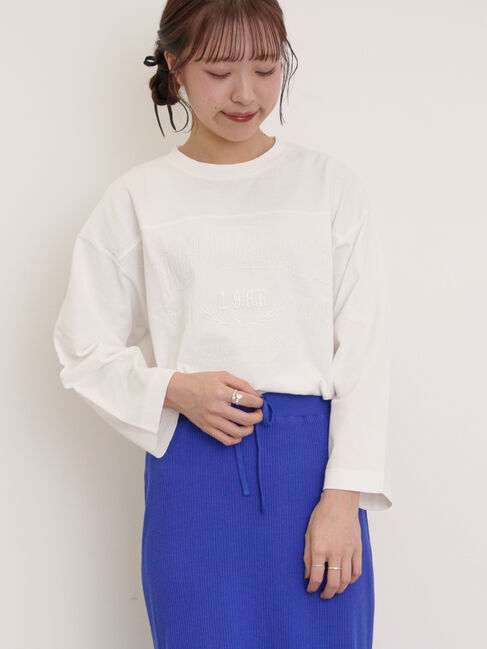 Samansa Mos2「ピグメント加工ロゴ刺繍ロングTシャツ」|Tシャツ・カットソー|