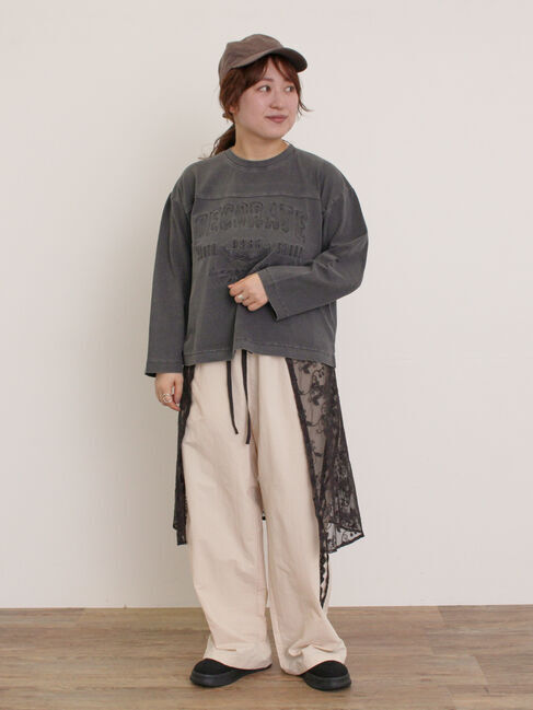 Samansa Mos2「ピグメント加工ロゴ刺繍ロングTシャツ」|Tシャツ・カットソー|