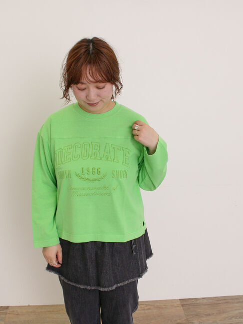 Samansa Mos2「ピグメント加工ロゴ刺繍ロングTシャツ」|Tシャツ・カットソー|