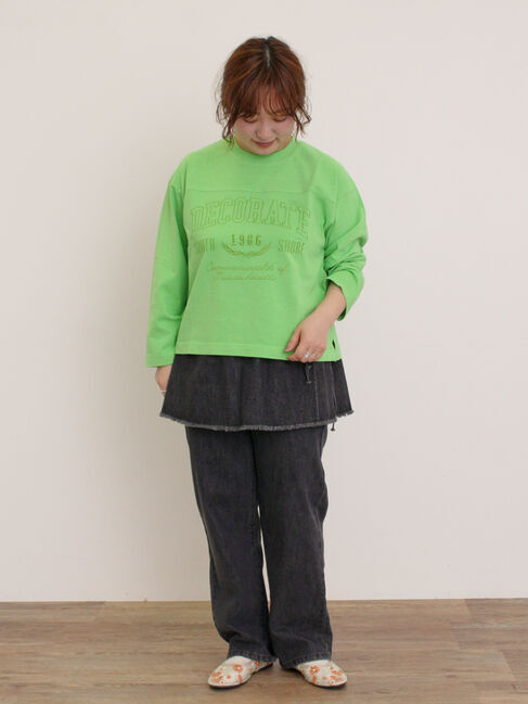 Samansa Mos2「ピグメント加工ロゴ刺繍ロングTシャツ」|Tシャツ・カットソー|