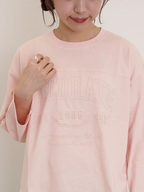 Samansa Mos2「ピグメント加工ロゴ刺繍ロングTシャツ」|Tシャツ・カットソー|ピンク