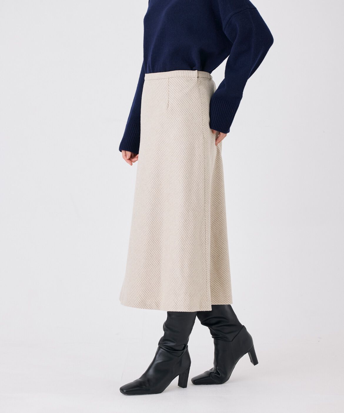 7-IDconcept.「千鳥チェックバイアスフレアスカート 」|フレア|ベージュ2