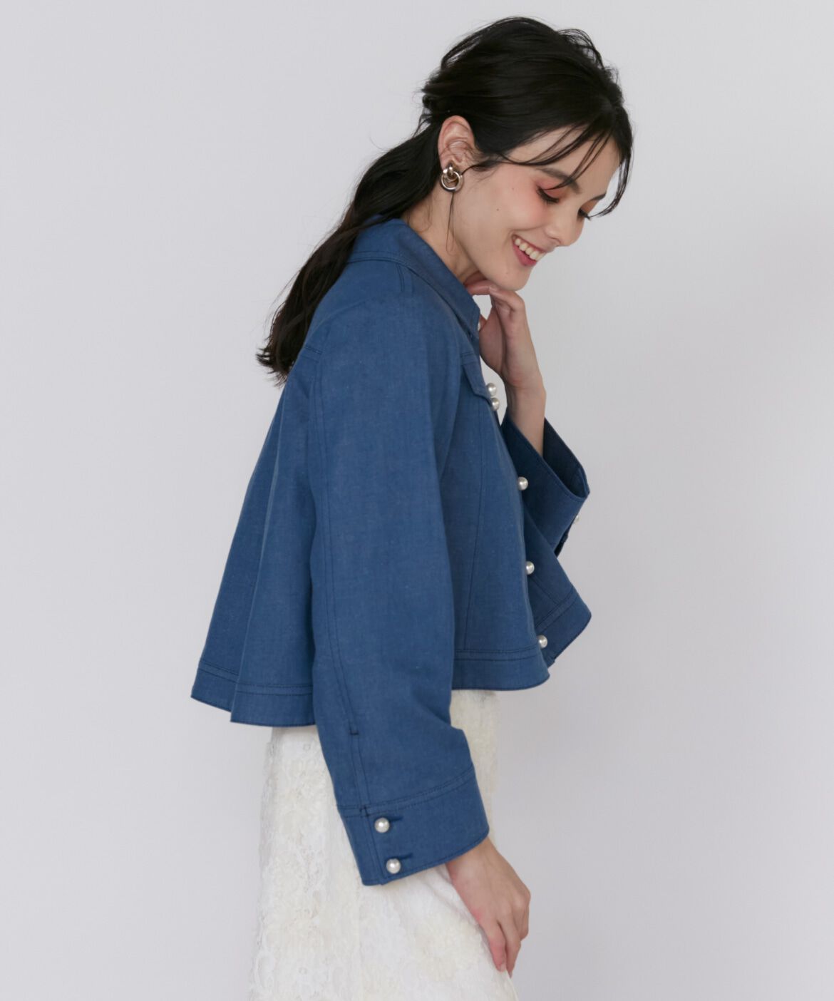 Maglie le cassetto「《プラスサイズ》パールボタンGジャン」|デニムジャケット|サックス3
