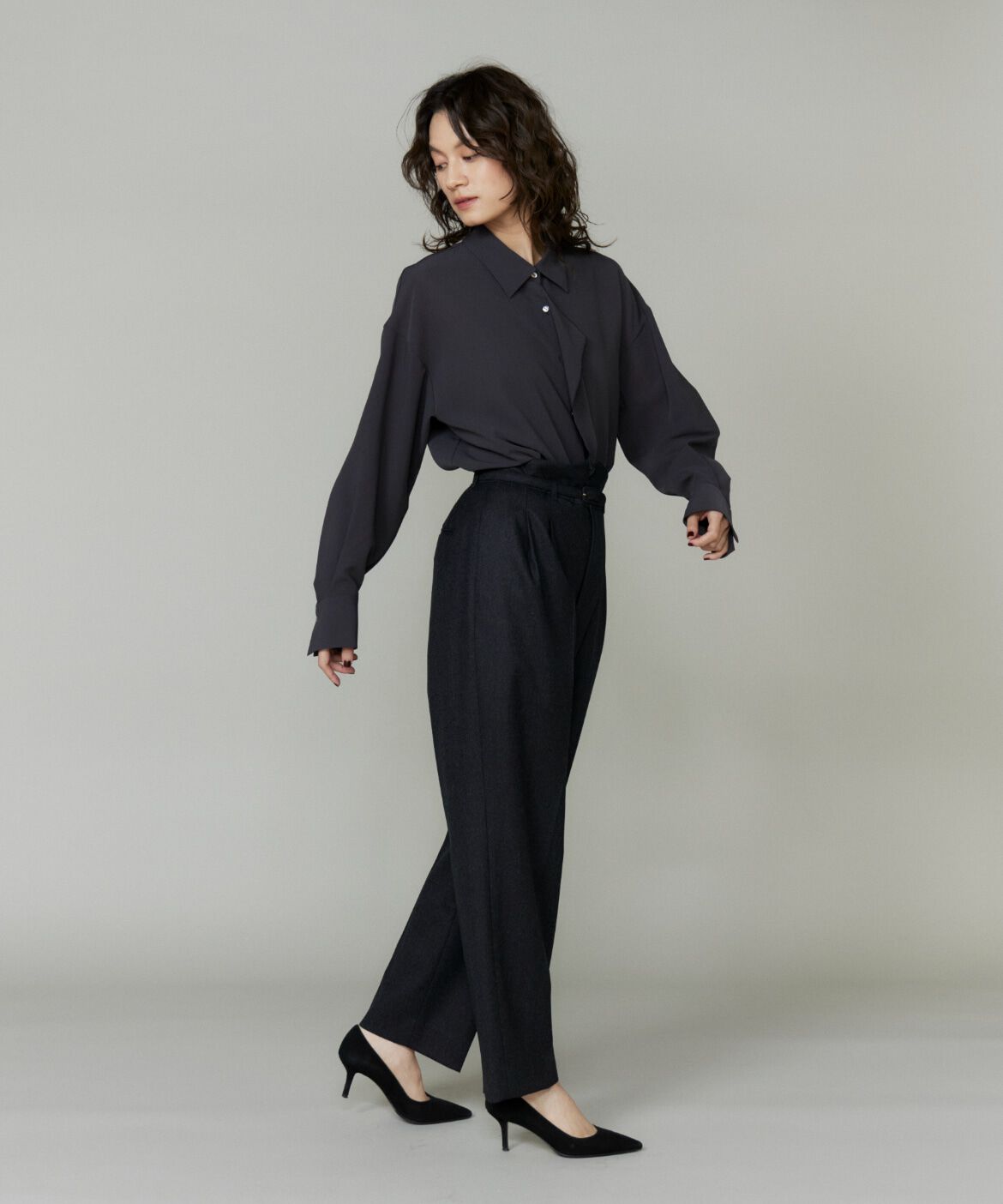 la veille by SUPERIOR CLOSET「《大きいサイズ》ハイウエストベルト付きパンツ」|スラックス|