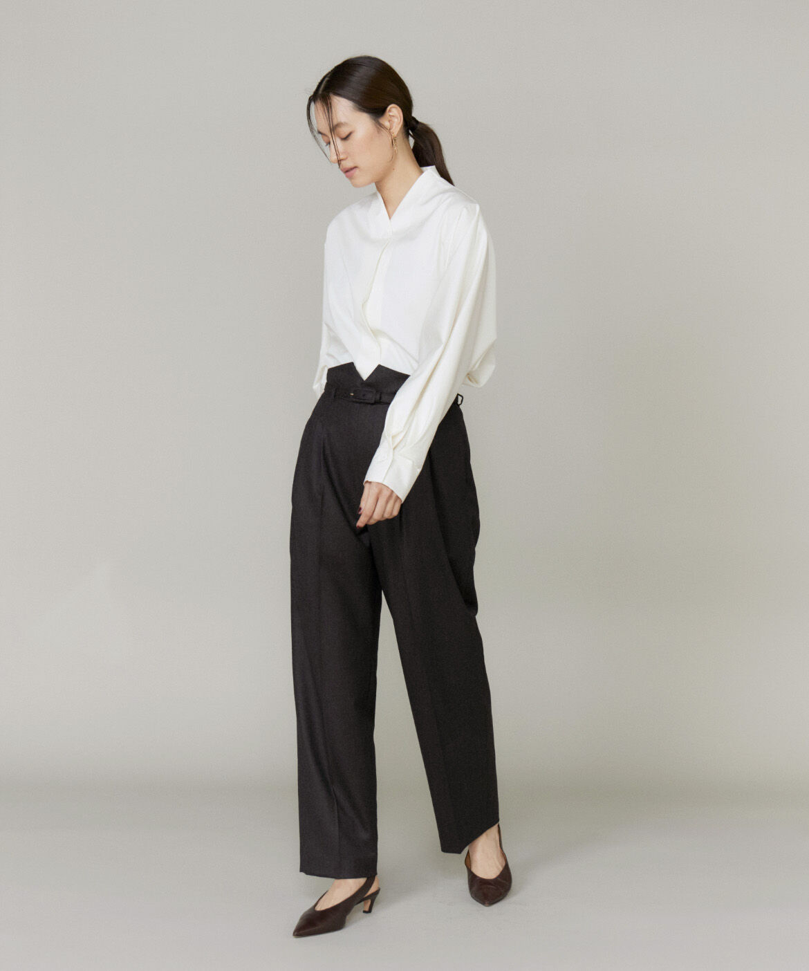 la veille by SUPERIOR CLOSET「《大きいサイズ》ハイウエストベルト付きパンツ」|スラックス|