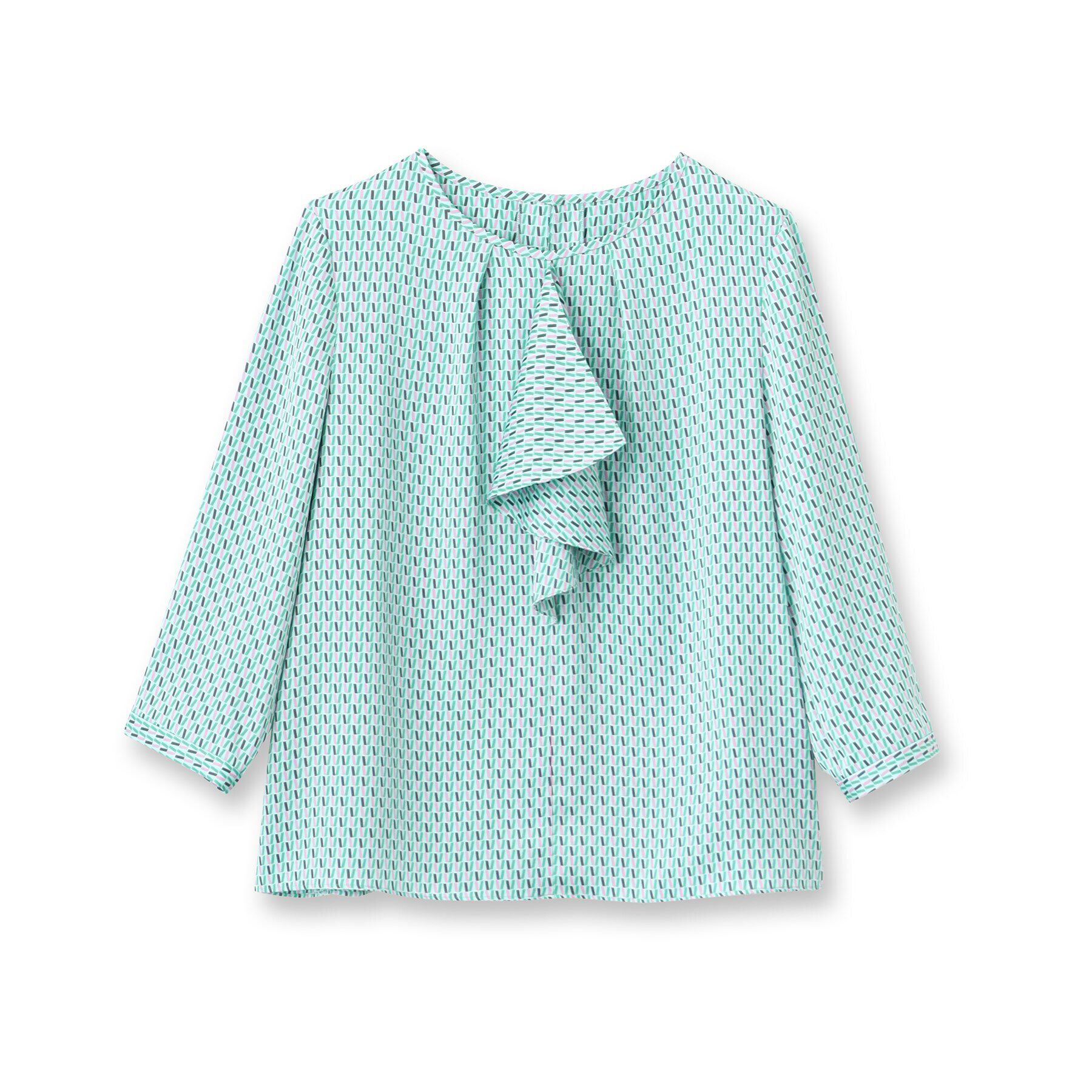 UNTITLED「【オフィスカジュアル】ジオメ柄＆無地 ラッフルブラウス」|シャツ・ブラウス|