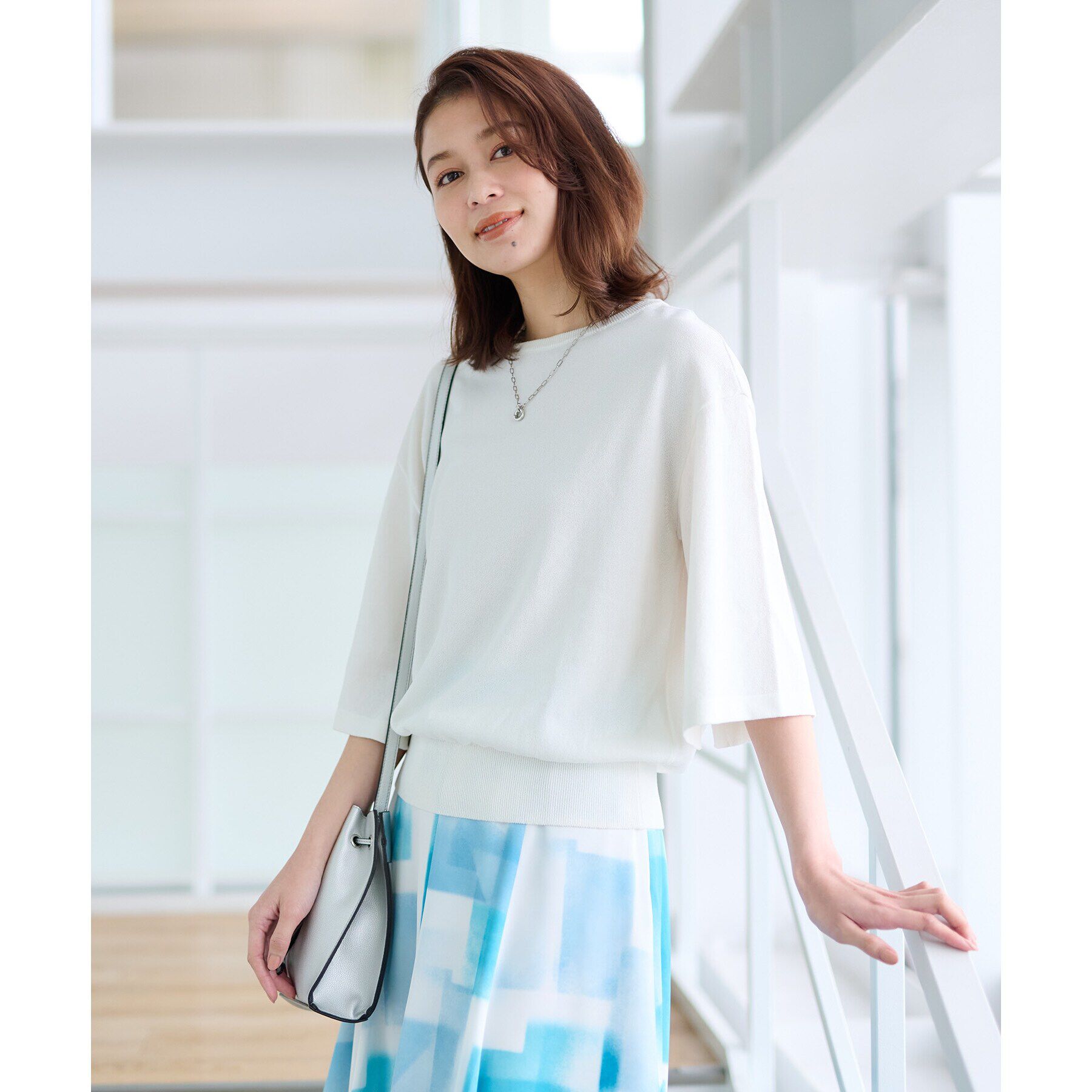 UNTITLED「【春夏ニット／薄手／６色展開】ペーパーエステル 袖スリットニット」|ニット・セーター|