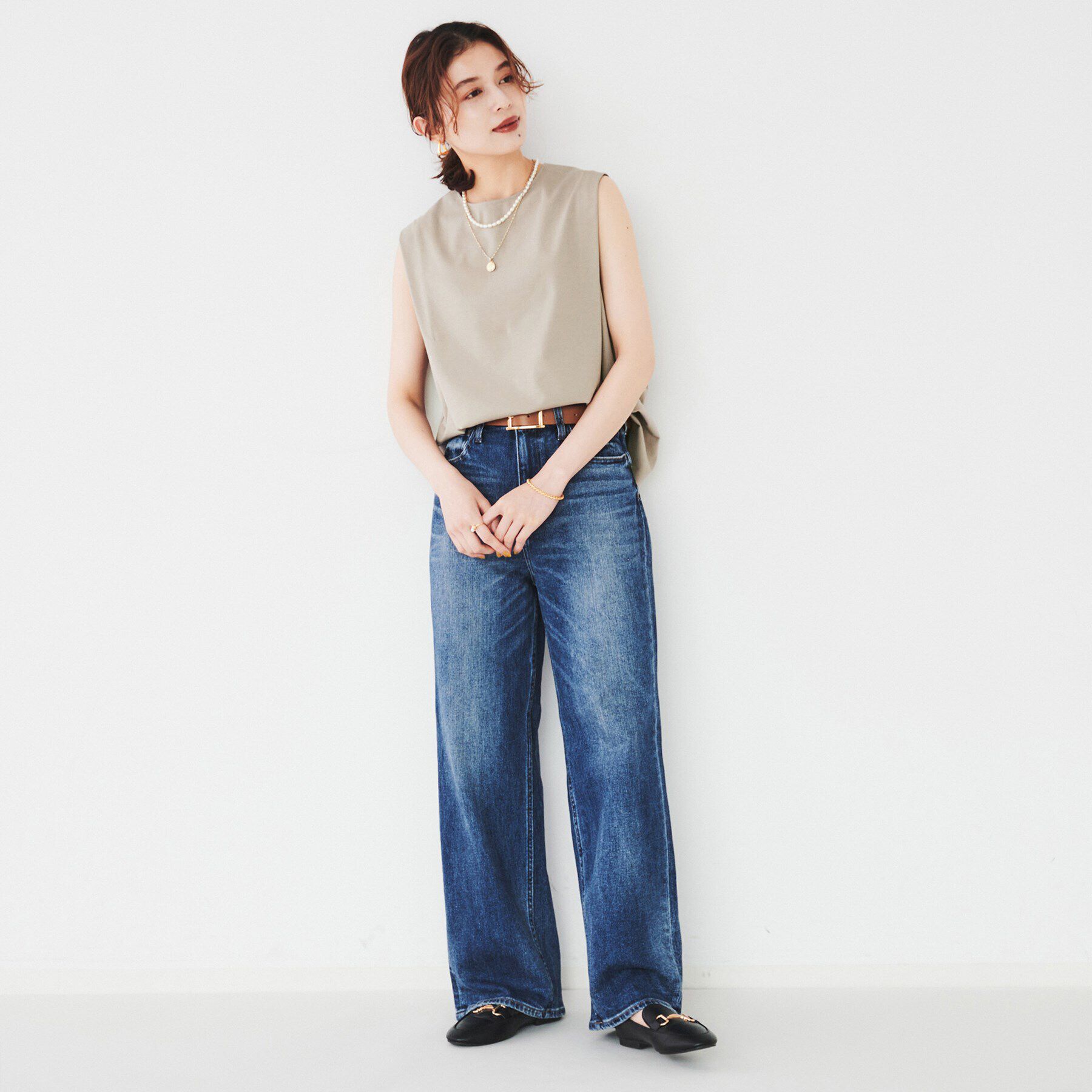 UNTITLED「【二の腕スッキリ/なめらか素材】タックノースリーブ」|Tシャツ・カットソー|