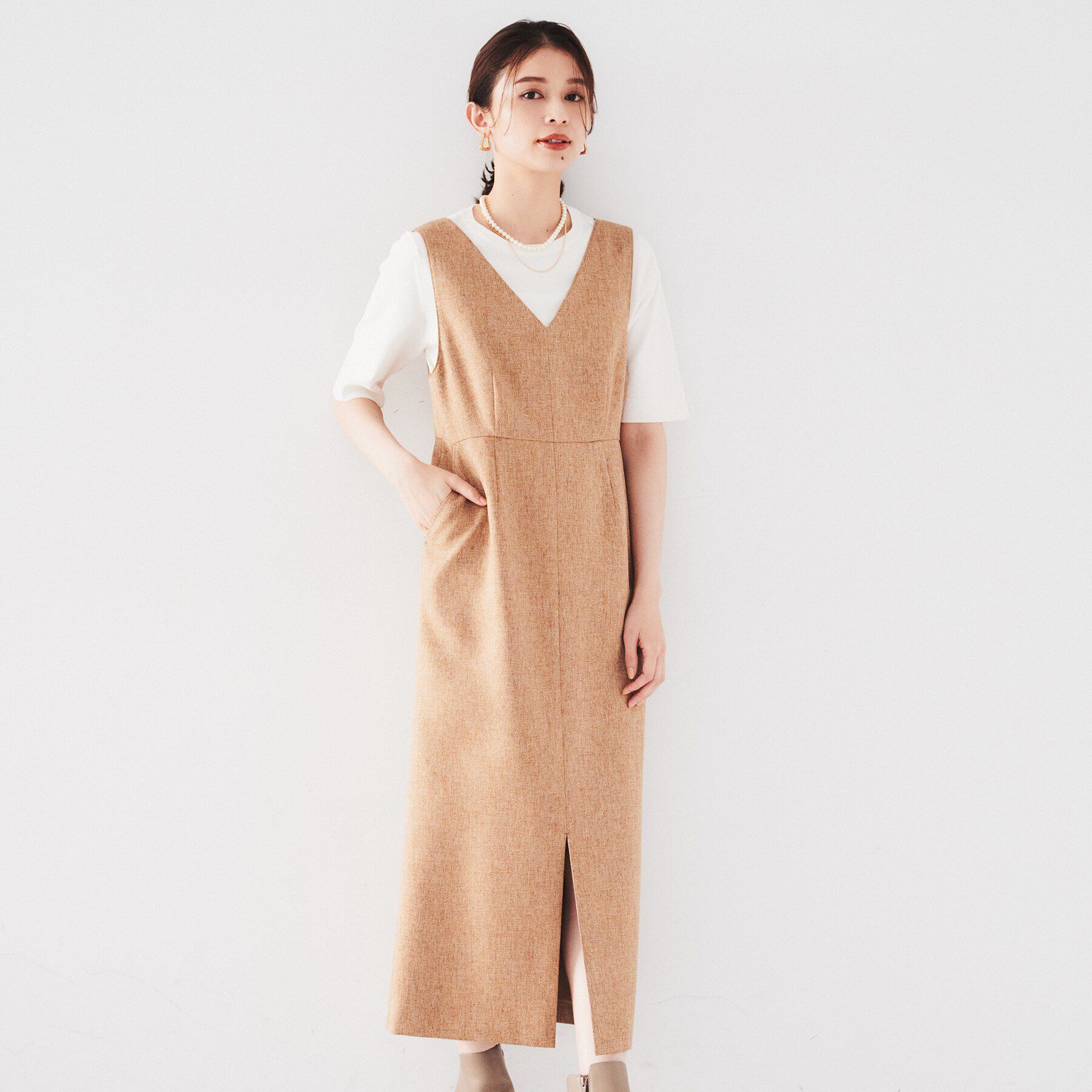 UNTITLED「【ツイードライク素材/セットアップ可】メランジ ジャンパースカート」|ワンピース|キャメルブラウン(0