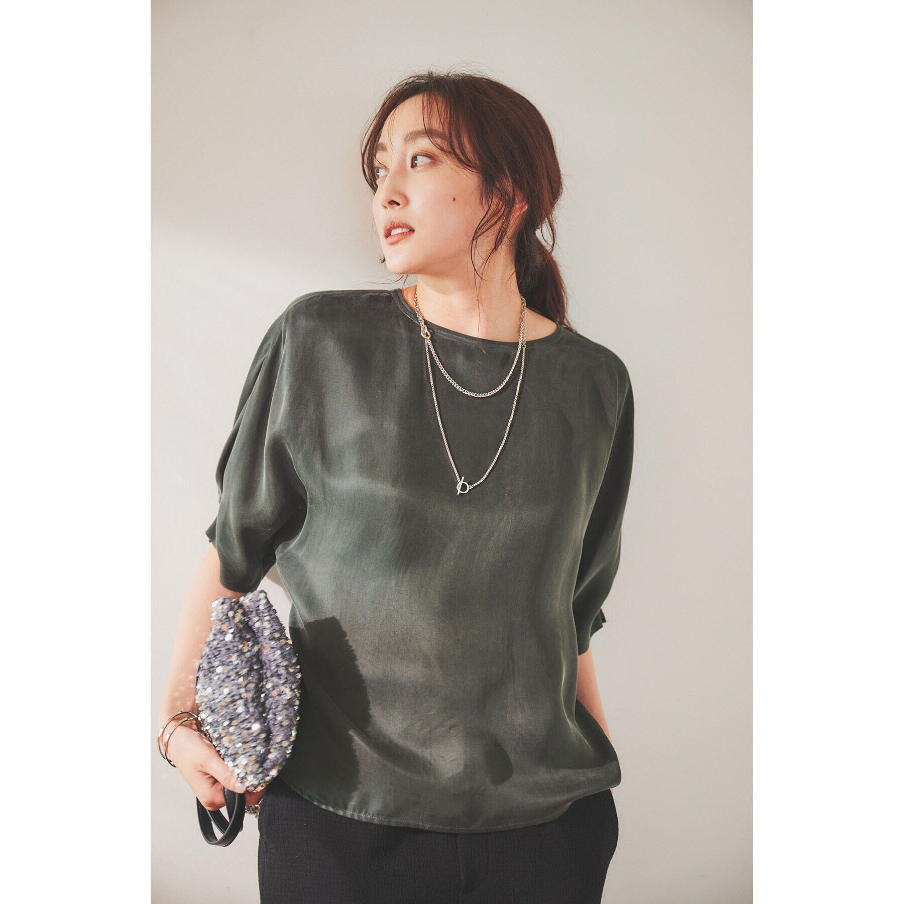 UNTITLED「【セットアップ可能/パウダータッチ】シルキーキュプラ 半袖ブラウス」|シャツ・ブラウス|