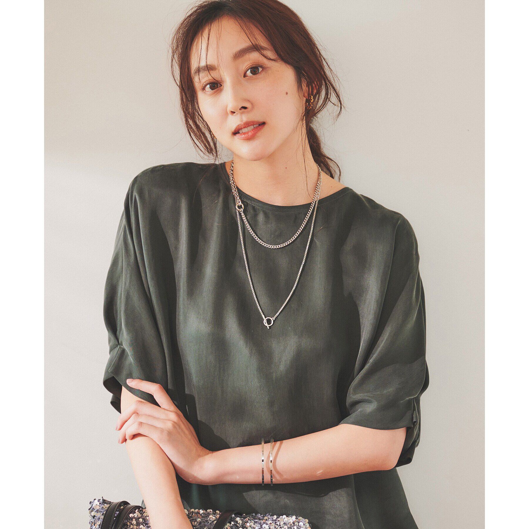 UNTITLED「【セットアップ可能/パウダータッチ】シルキーキュプラ 半袖ブラウス」|シャツ・ブラウス|