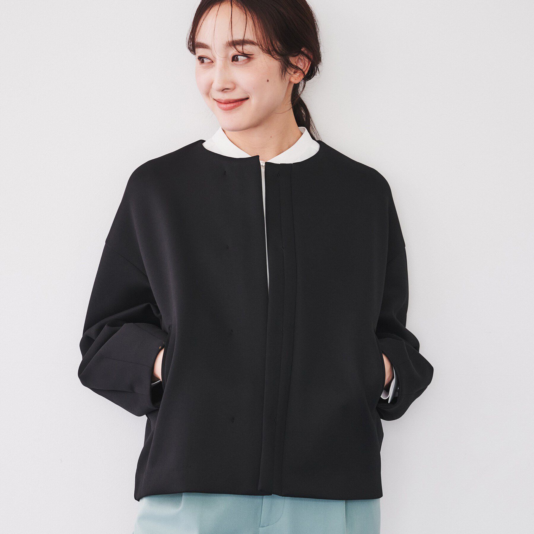 UNTITLED「【スポンディッシュ/セットアップ可能】ダンボールジャージ ブルゾン」|ブルゾン・スタジャン|ブラック(019)