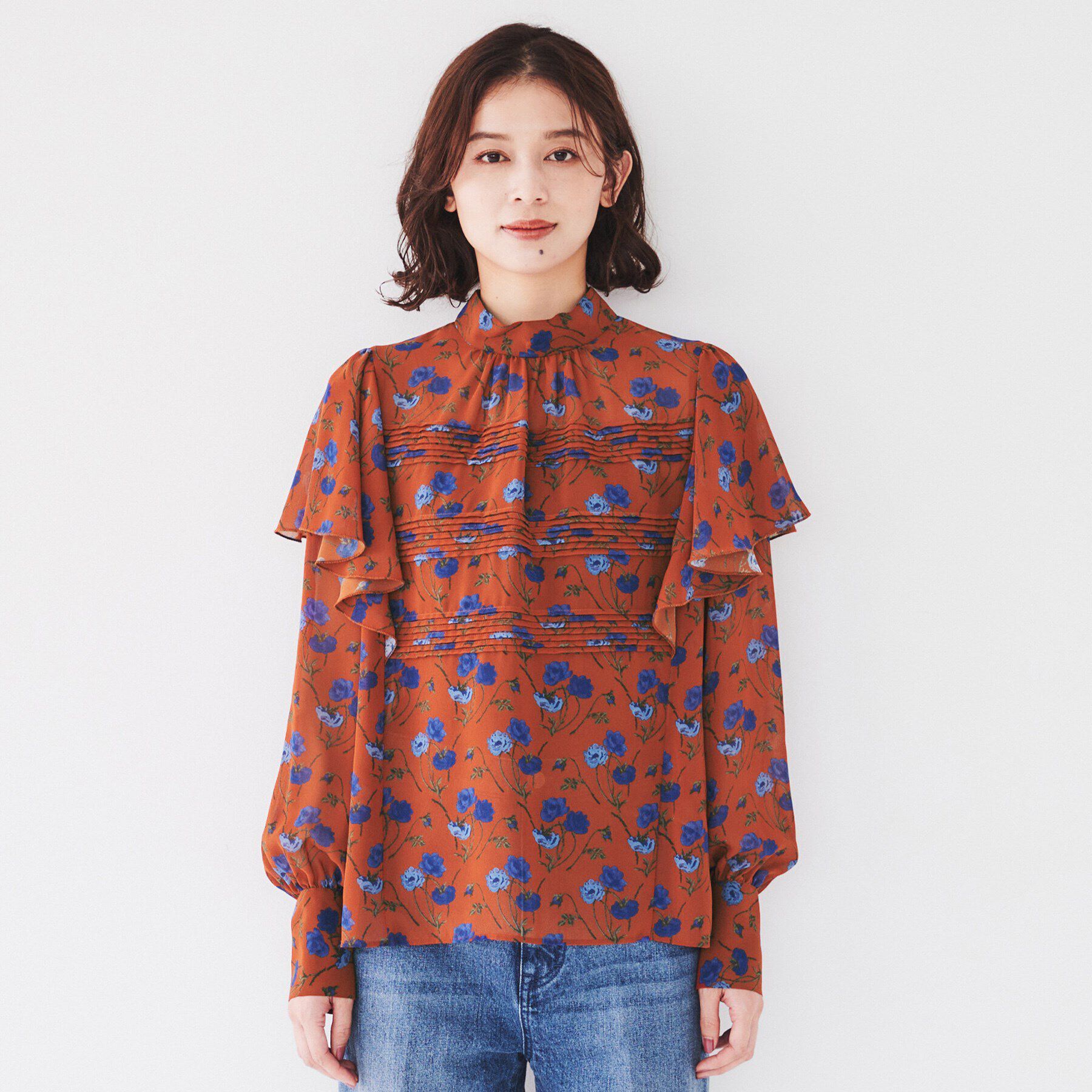 UNTITLED「【セットアップ可能/柄ブラウス】フラワーシフォンブラウス」|シャツ・ブラウス|