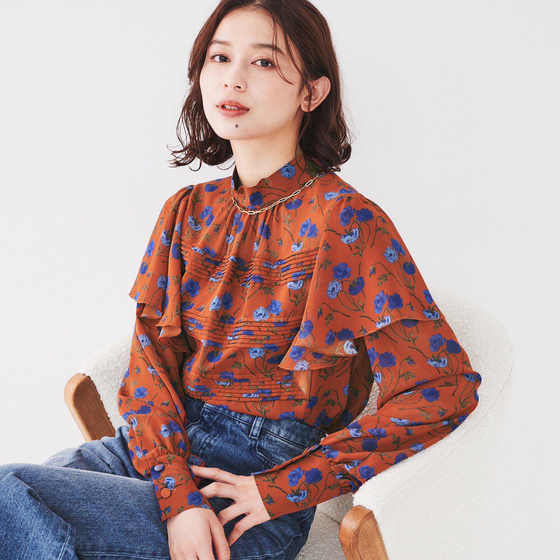 UNTITLED「【セットアップ可能/柄ブラウス】フラワーシフォンブラウス」|シャツ・ブラウス|