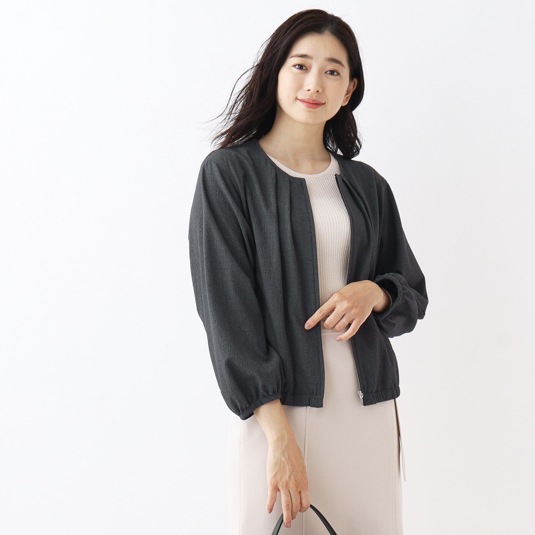 COUP DE CHANCE「【洗える】軽く羽織れるブルゾン」|ブルゾン・スタジャン|チャコールグレー(0