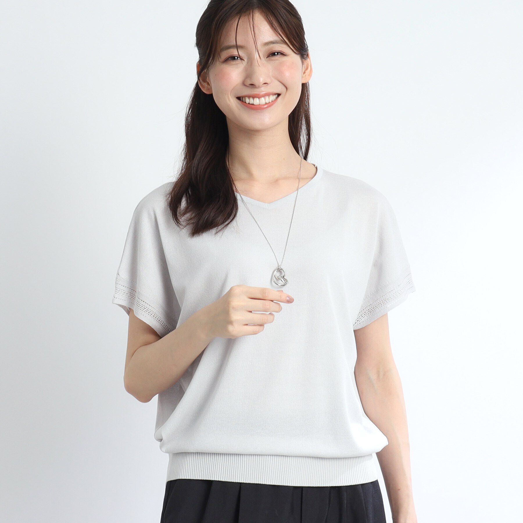 Reflect「【SALE／WEB限定カラーあり／二の腕カバー◎】透かし柄スリーブニット」|ニット・セーター|