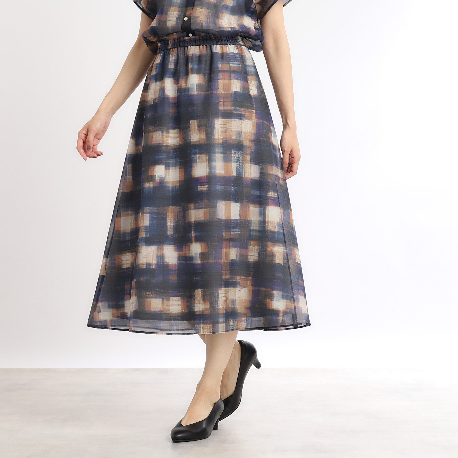 Reflect「【マシンウォッシュ可／ウエスト総ゴム／セットアップ可能】シアーチェックスカート」|スカート|