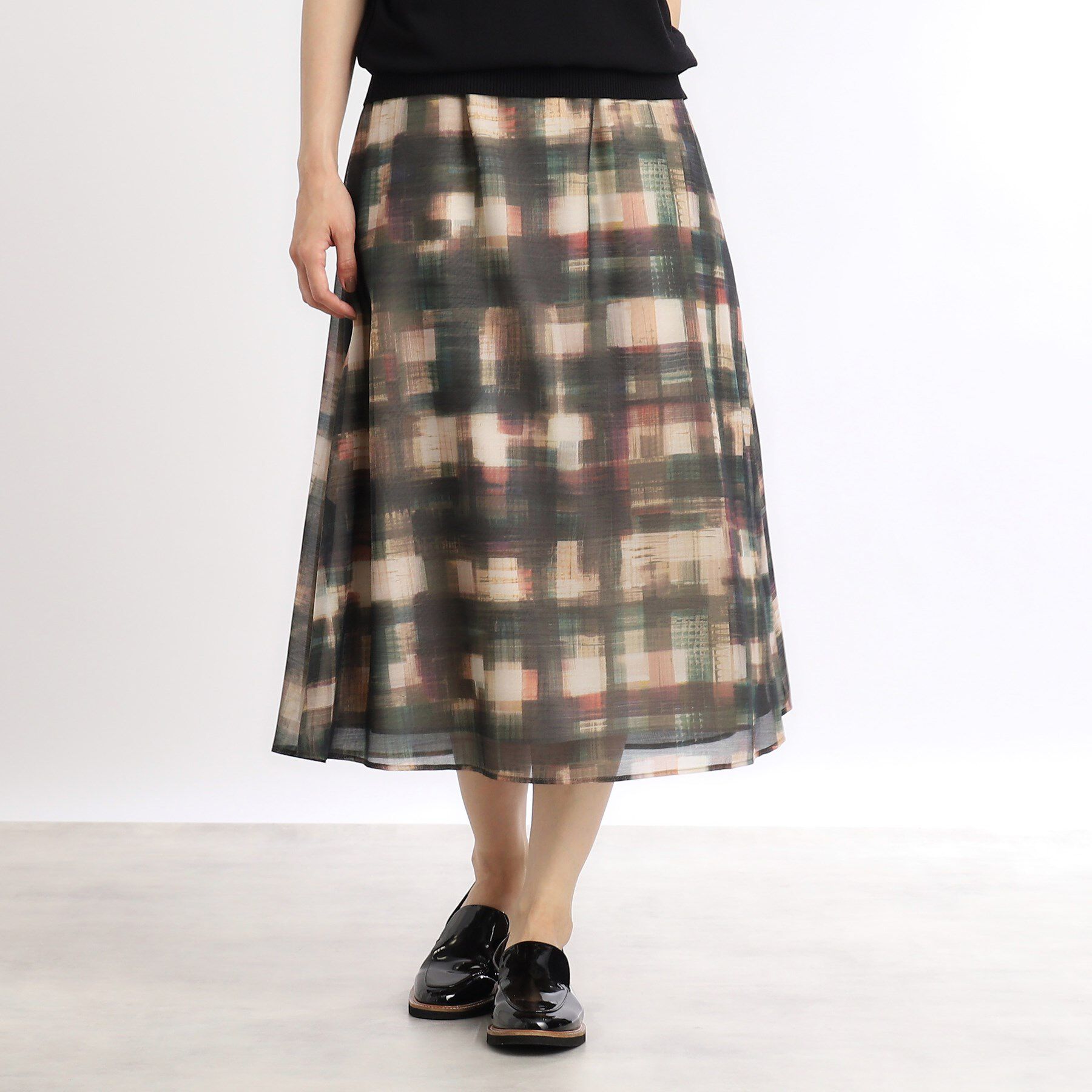 Reflect「【マシンウォッシュ可／ウエスト総ゴム／セットアップ可能】シアーチェックスカート」|スカート|