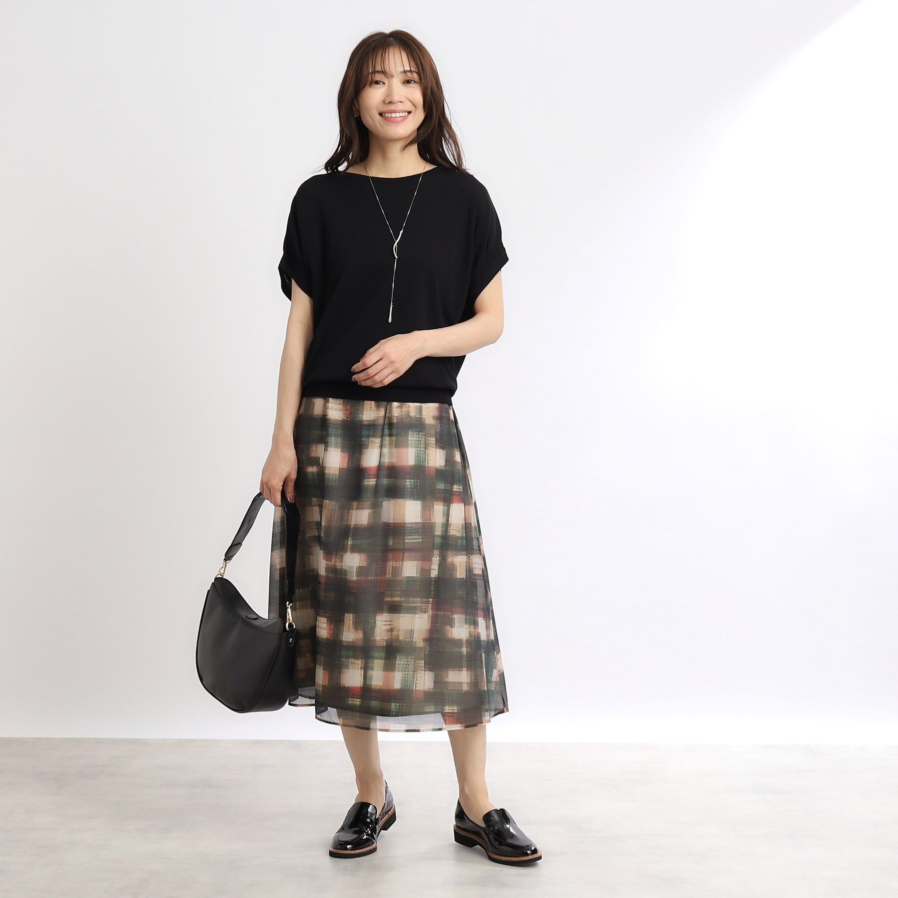 Reflect「【マシンウォッシュ可／ウエスト総ゴム／セットアップ可能】シアーチェックスカート」|スカート|