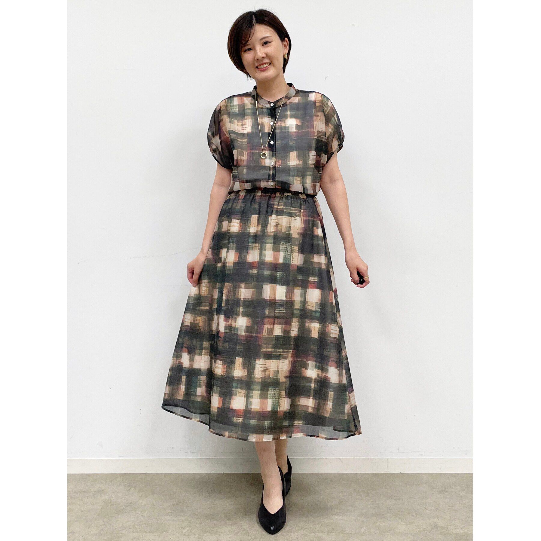 Reflect「【マシンウォッシュ可／セットアップ可能】シアーチェックブラウス」|シャツ・ブラウス|