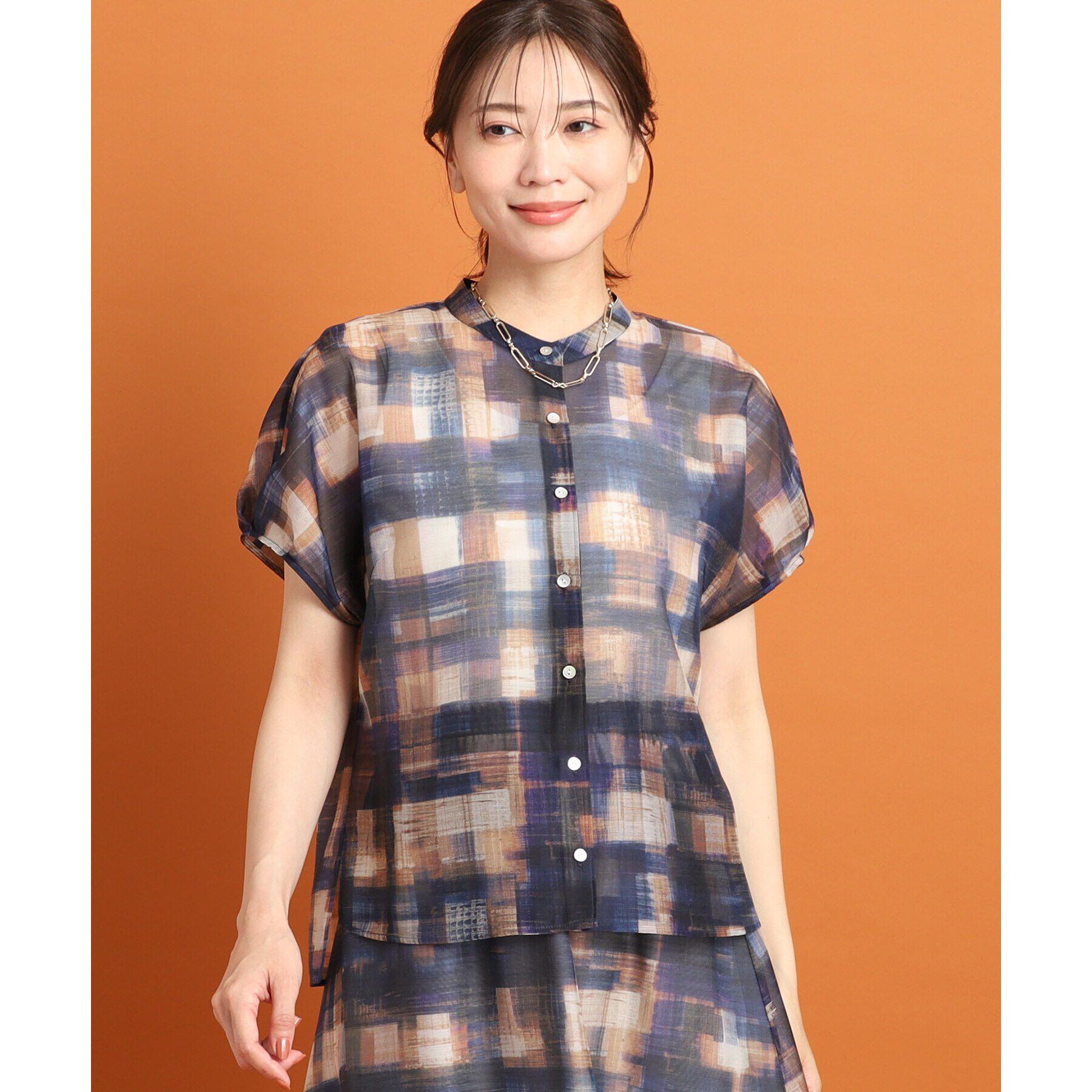 Reflect「【マシンウォッシュ可／セットアップ可能】シアーチェックブラウス」|シャツ・ブラウス|