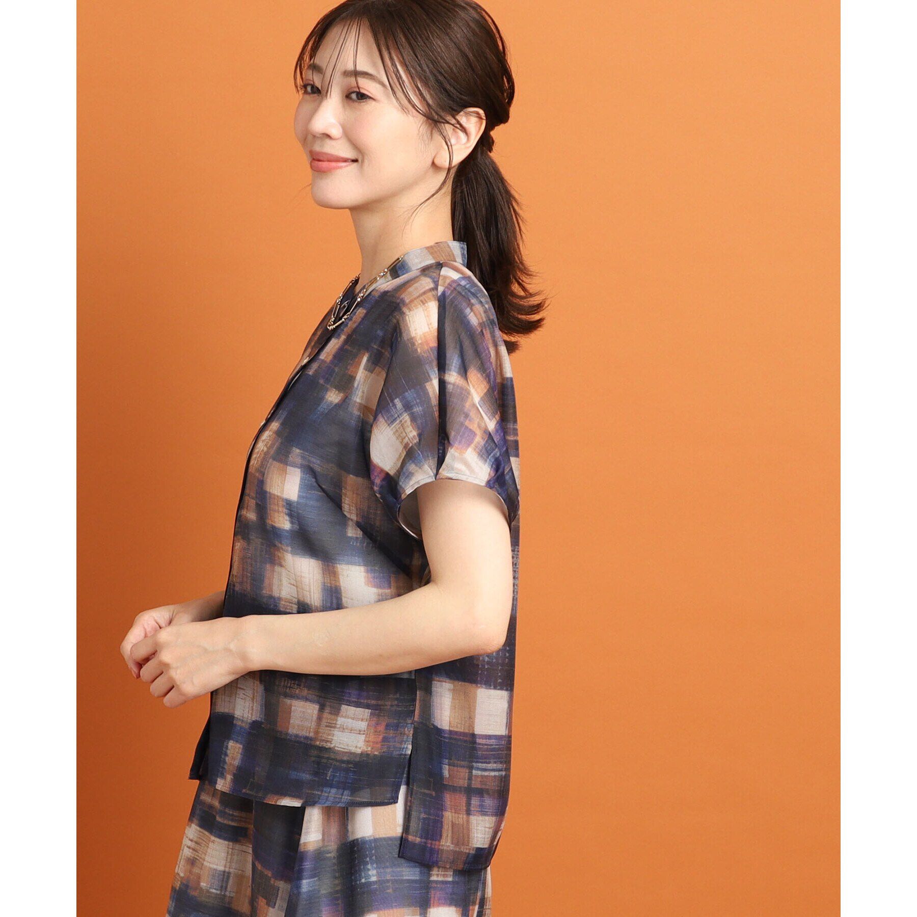 Reflect「【マシンウォッシュ可／セットアップ可能】シアーチェックブラウス」|シャツ・ブラウス|