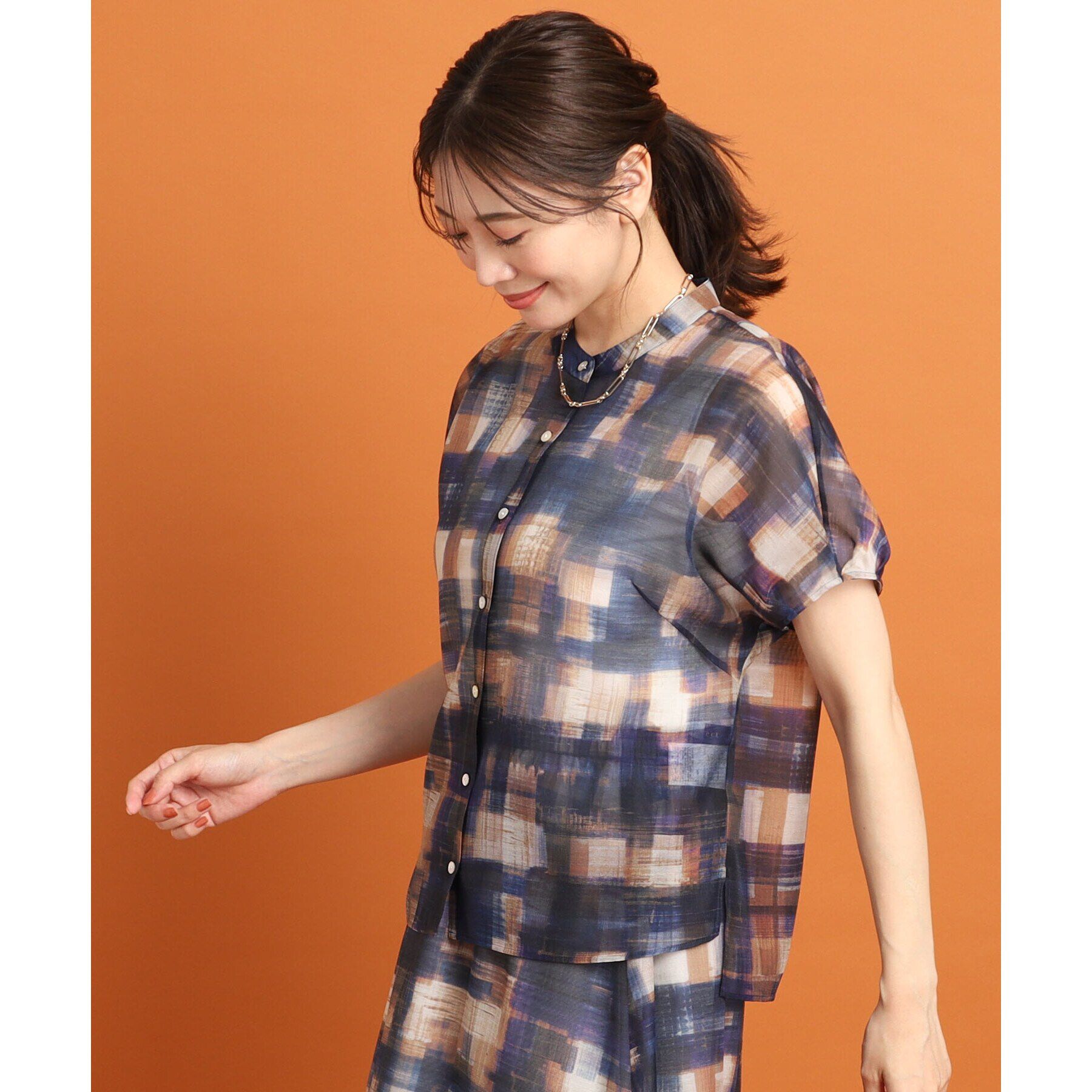 Reflect「【マシンウォッシュ可／セットアップ可能】シアーチェックブラウス」|シャツ・ブラウス|