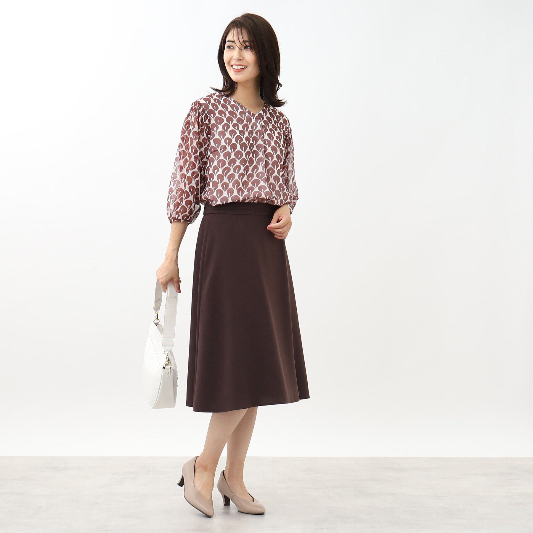 Reflect「【マシンウォッシュ】華やかプリントブラウス」|シャツ・ブラウス|