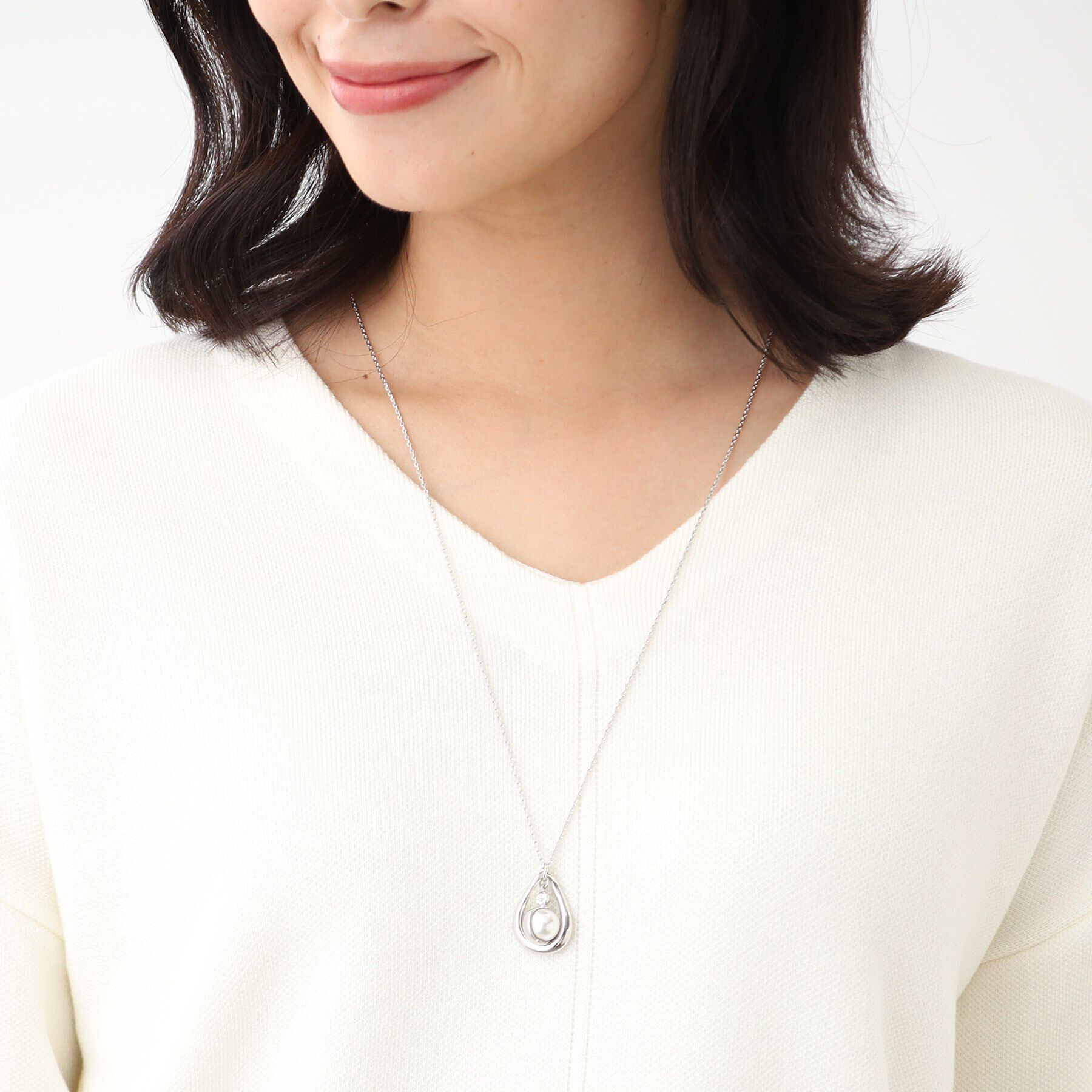 Reflect「【チェーン長さ調節可能】オーバルパール調ネックレス」|ネックレス|