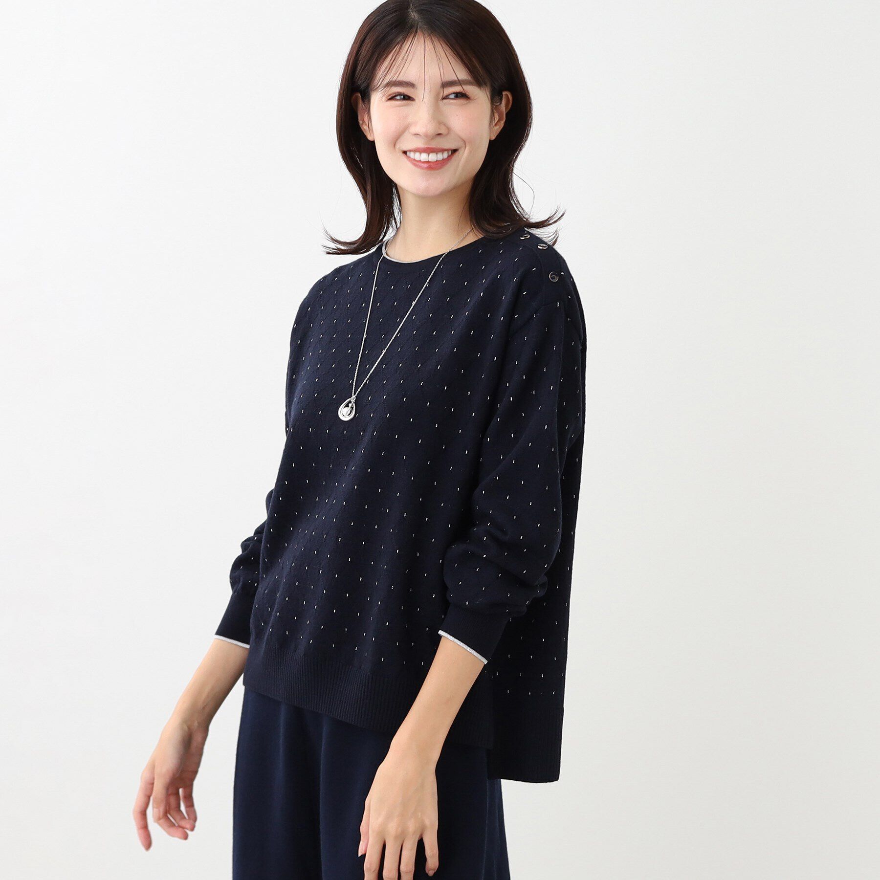 Reflect「【洗える】ラメジャカードニット」|ニット・セーター|ネイビー(494)