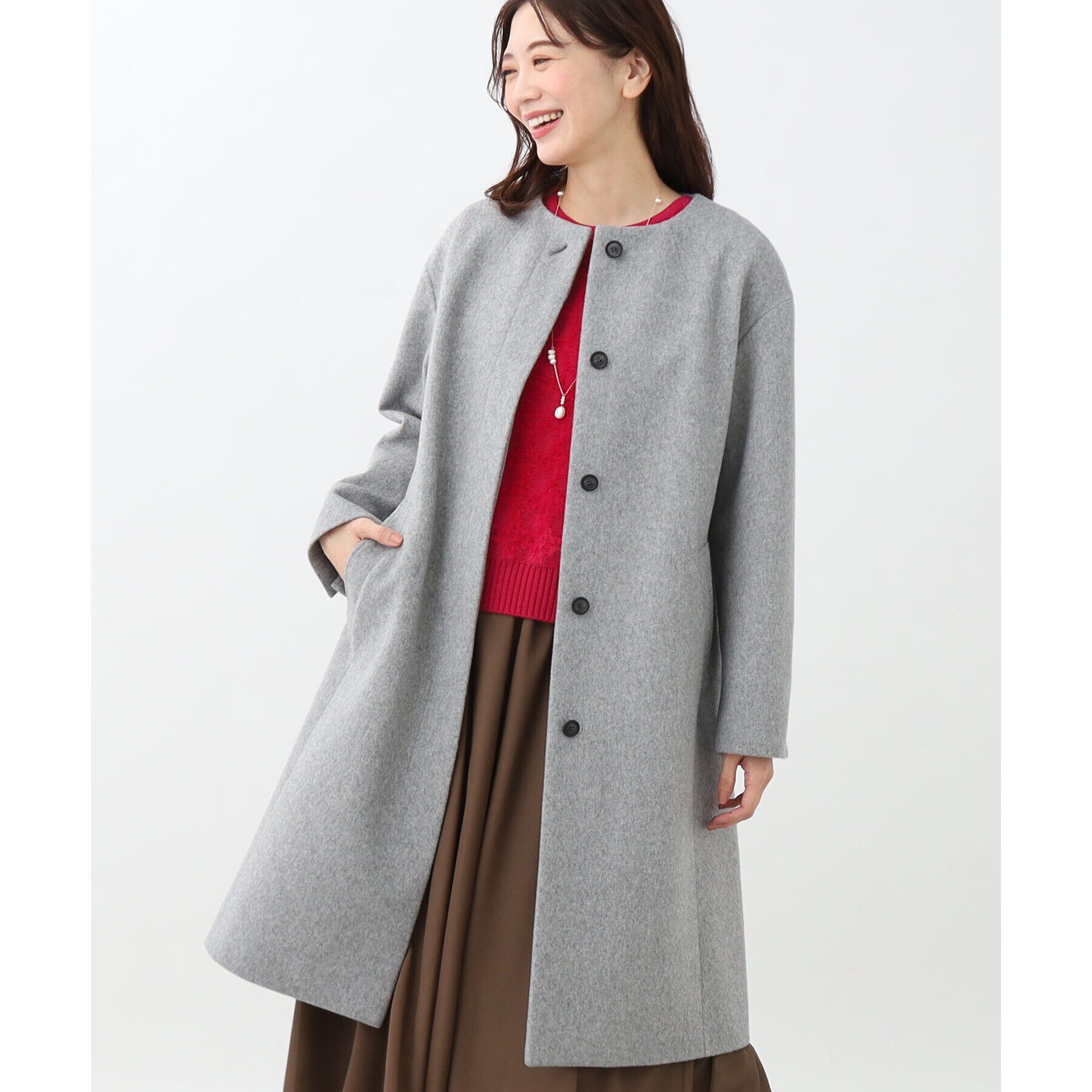 Reflect「リラクシーノーカラーコート」|ノーカラーコート|ライトグレー(011