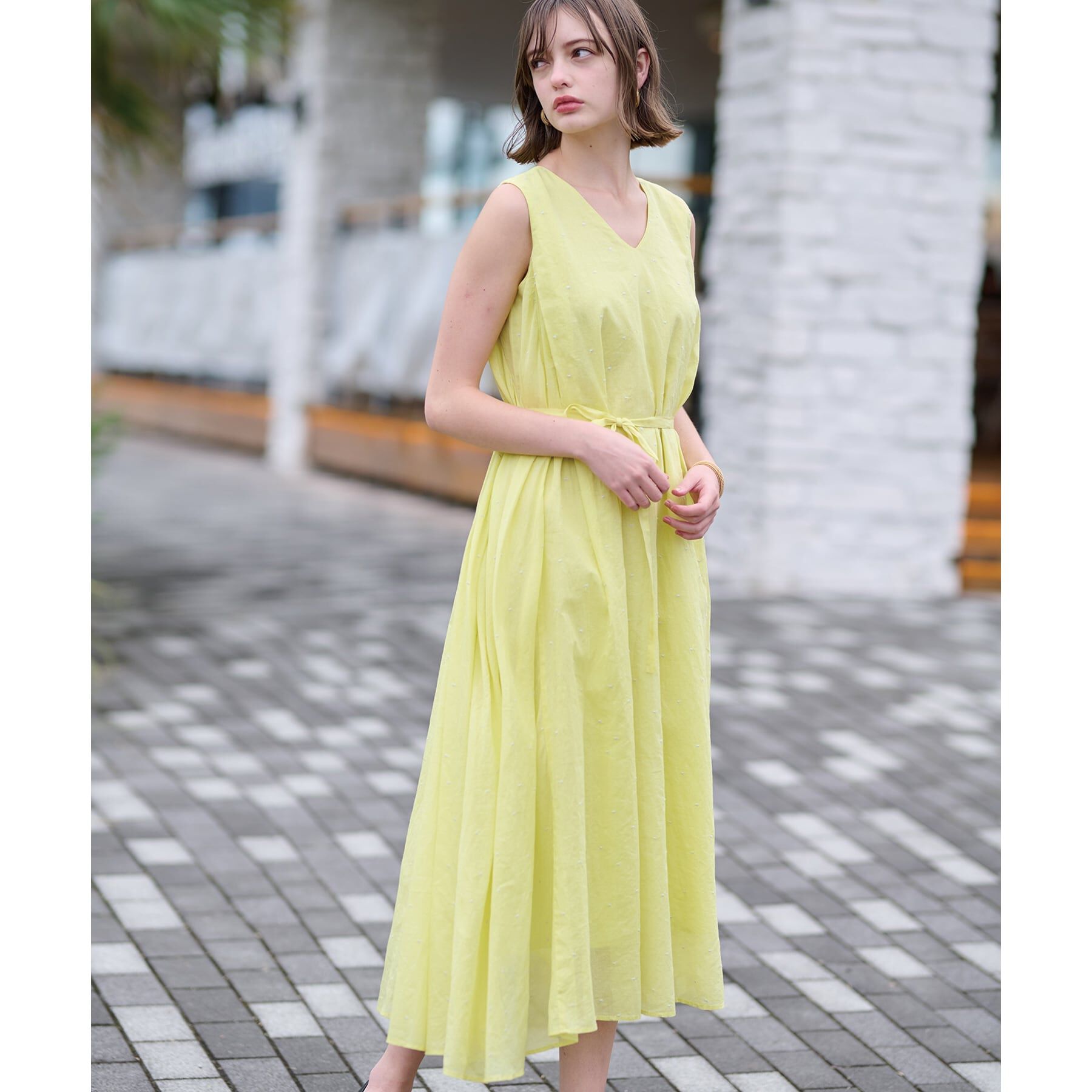 DRESSTERIOR「【大人フェミニン/前後2WAY/洗える】ドット刺繍ボリュームワンピース」|ワンピース|ｲｴﾛｰ(031)