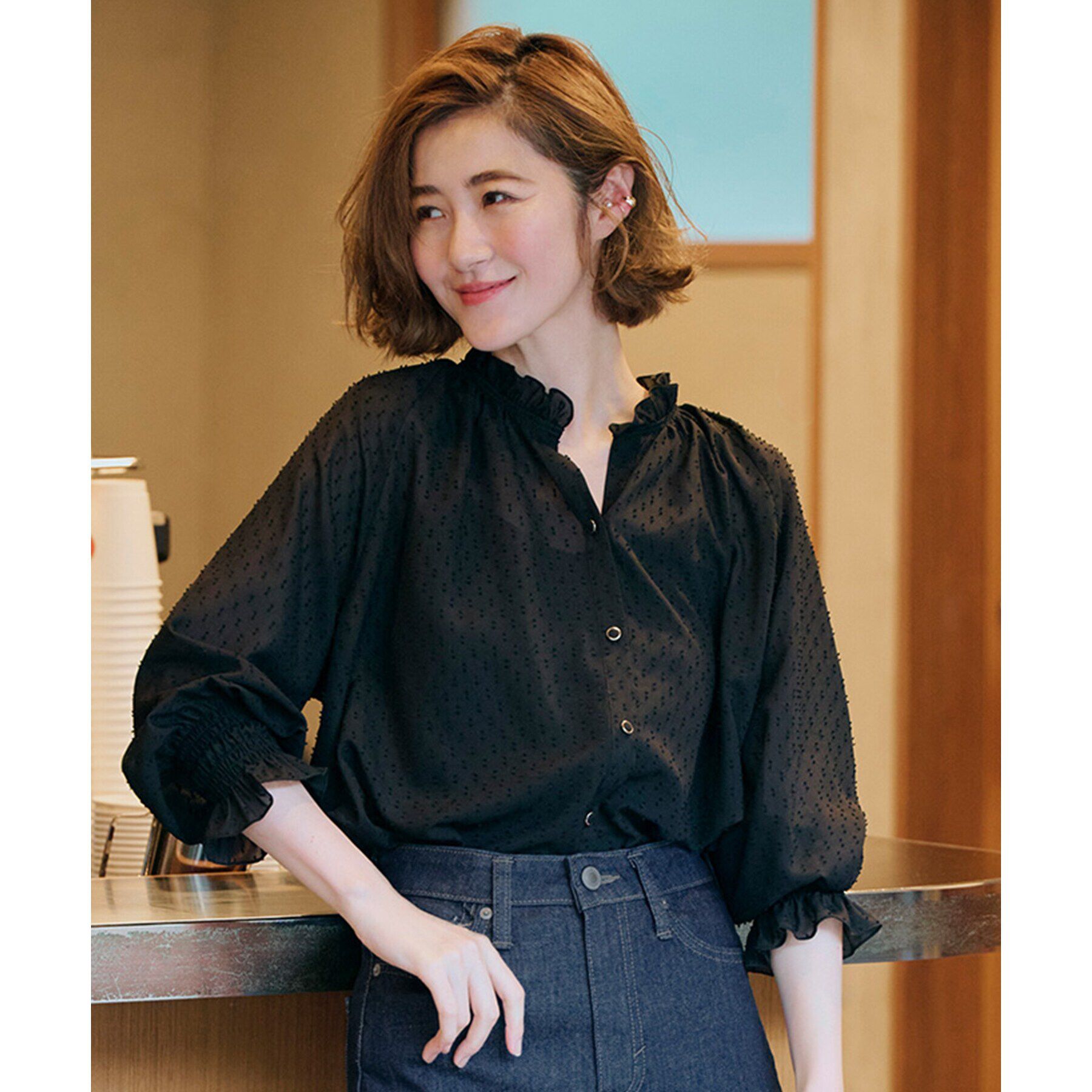 grove「シャーリングボリュームブラウス」|シャツ・ブラウス|ブラック(019)