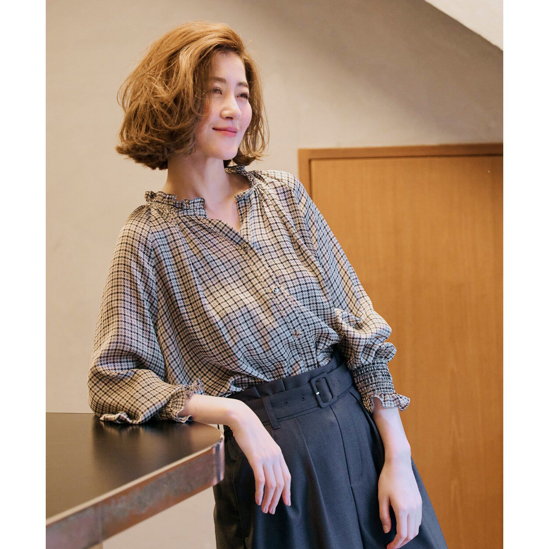 grove「シャーリングボリュームブラウス」|シャツ・ブラウス|グレー&times;チェック(2