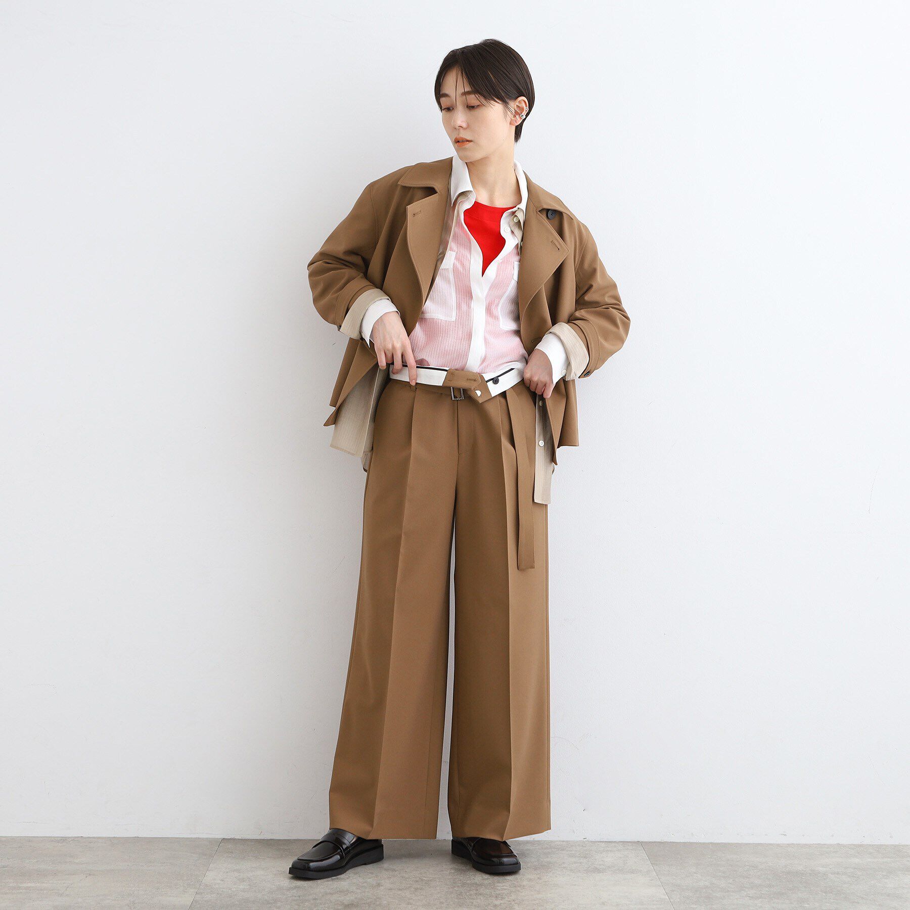 INDIVI「【洗える／トレンド感◎／2WAY】ベルト付タックワイドパンツ」|その他|