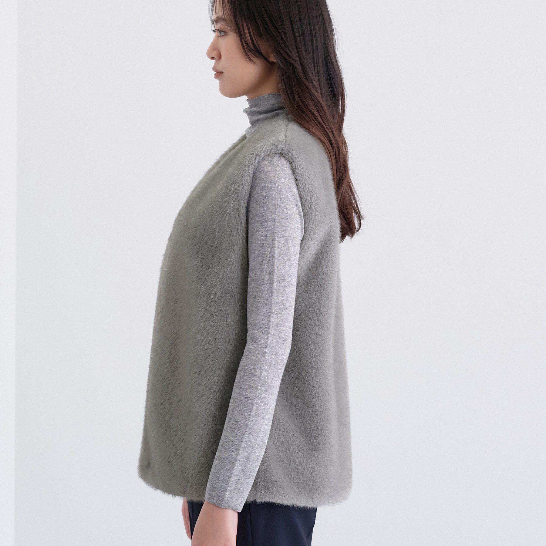 INDIVI「ミンク調フェイクファージレ」|ベスト・ジレ|