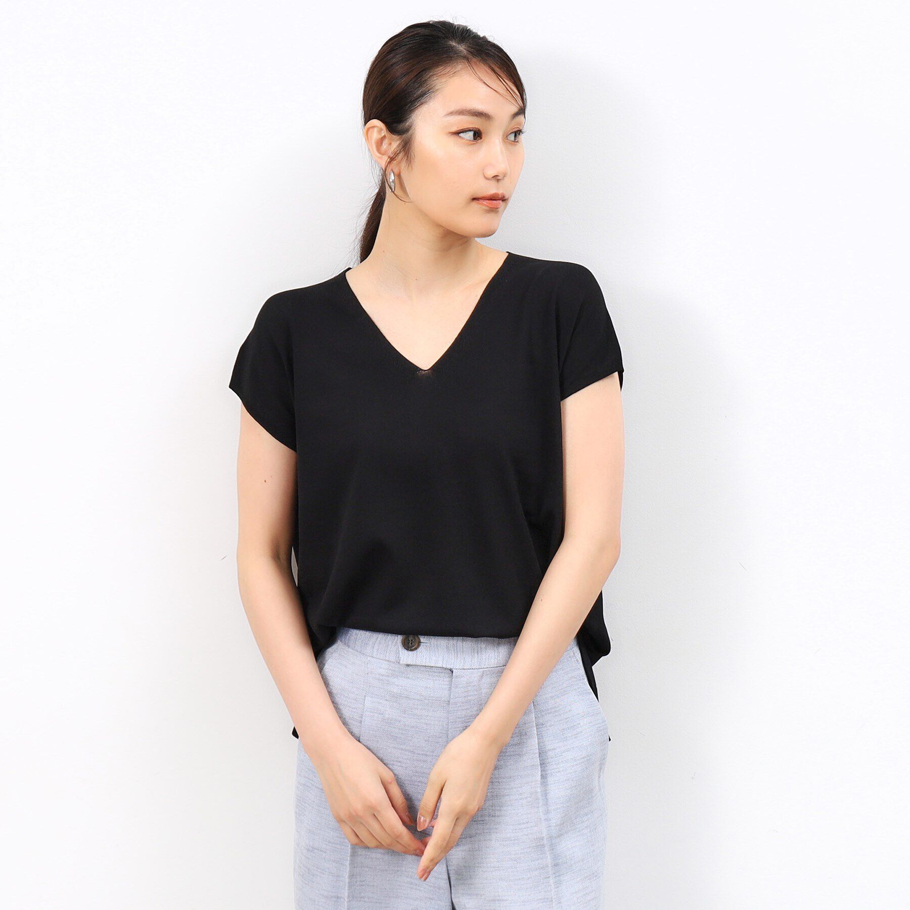 OPAQUE.CLIP「クールタッチVネックフレンチスリーブニット【UVケア/接触冷感/洗濯機洗い可】」|ニット・セーター|