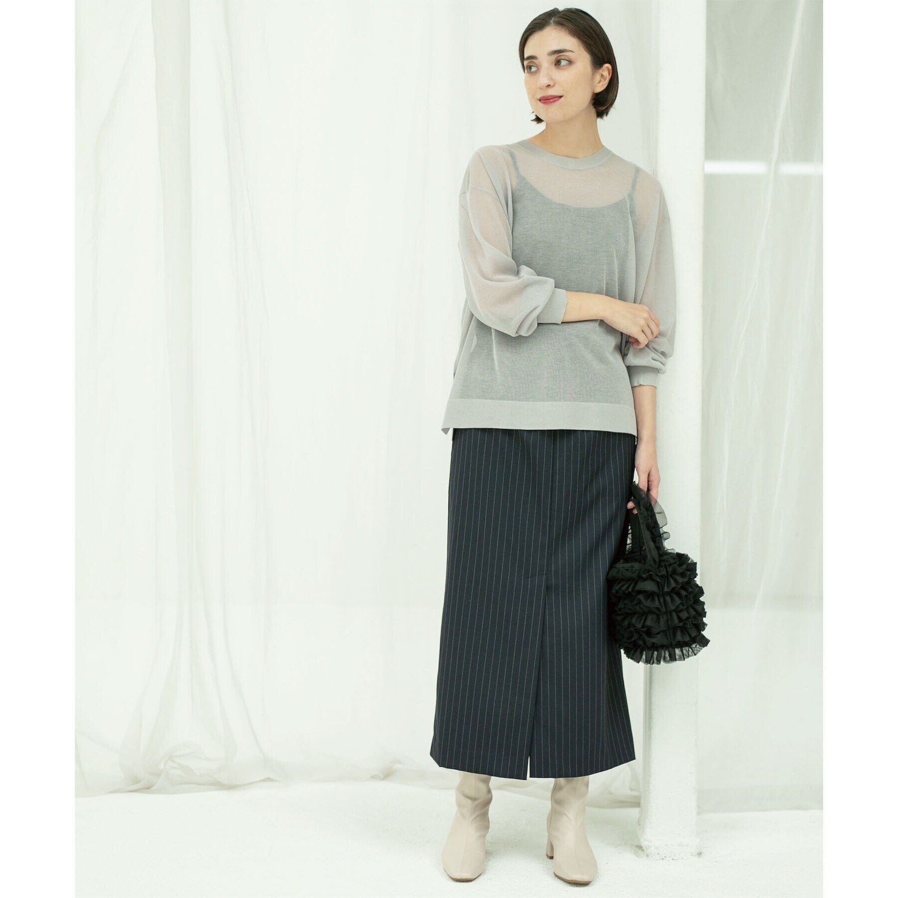 OPAQUE.CLIP「前後2WAY シアーニットプルオーバー【洗濯機洗い可/抗ピル】」|ニット・セーター|