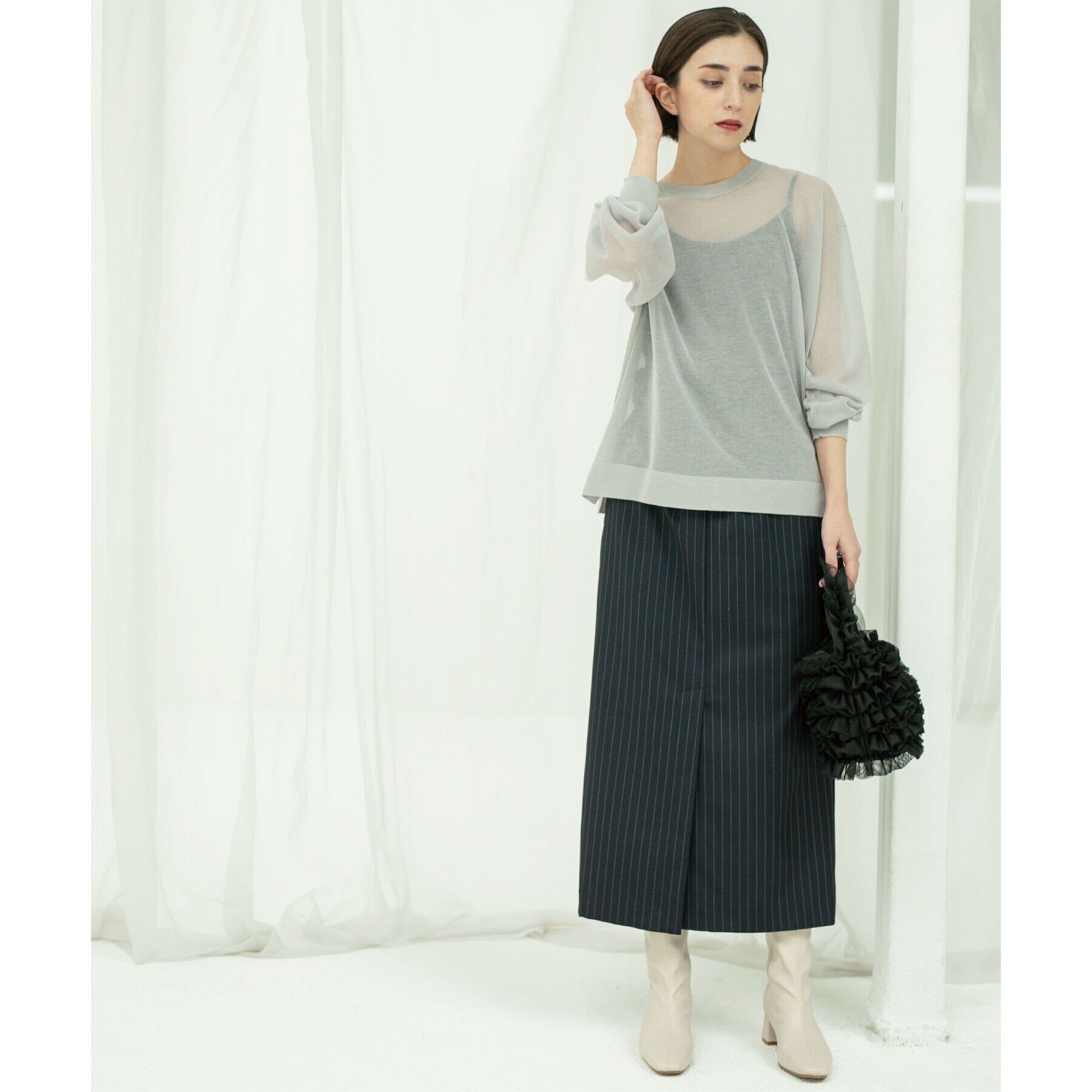 OPAQUE.CLIP「前後2WAY シアーニットプルオーバー【洗濯機洗い可/抗ピル】」|ニット・セーター|